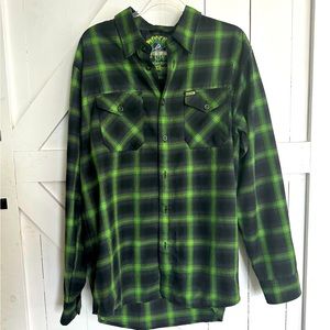 Dixxon Flannel “Slimer”  button down shirt, green, and black XL
